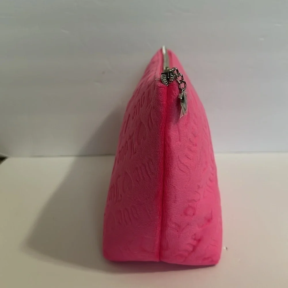 Juicy Couture Women's Cosmetics Bag - Travel Makeup bag Wedge Pouch pink velvet
